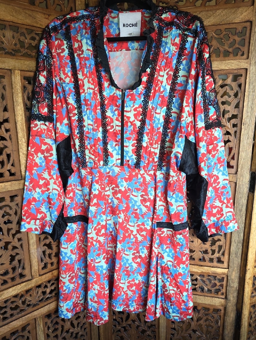 Koche Red & Blue Floral Midi Dress